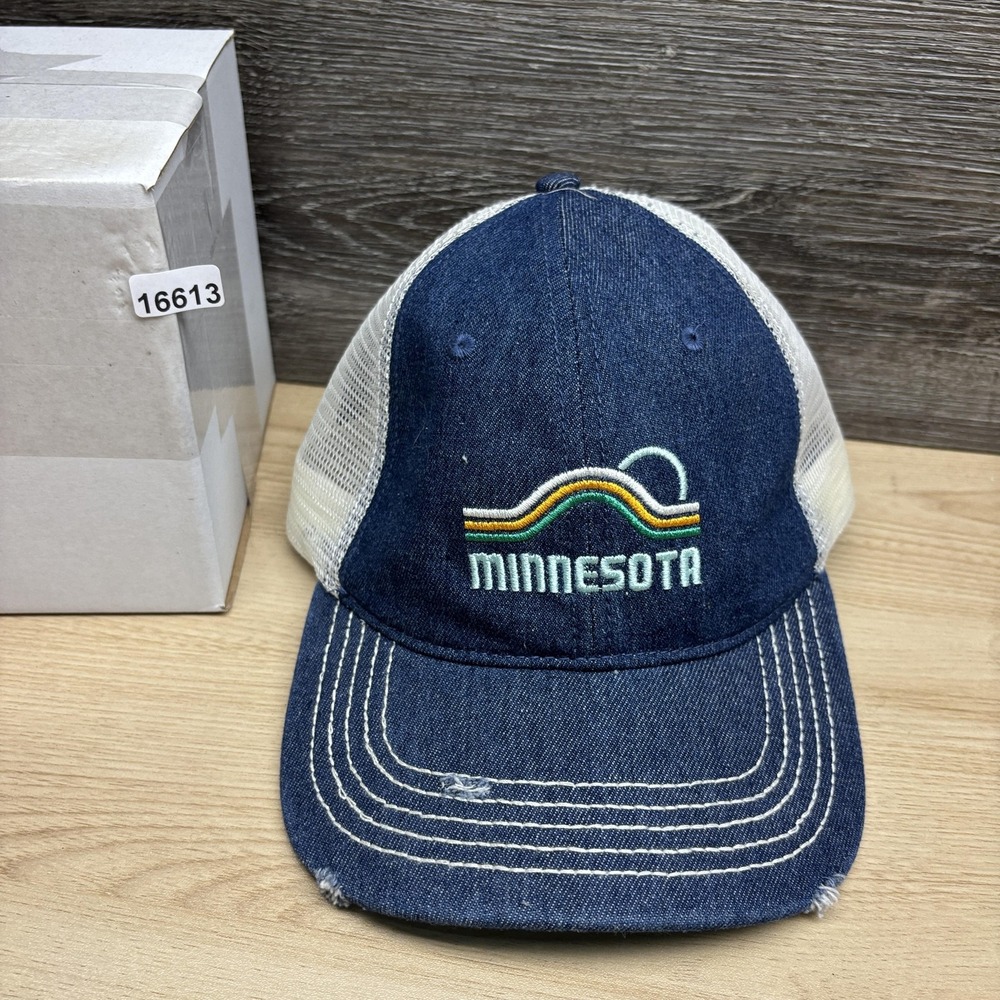 Minnesota Hat Cap Strap Back Mens One Size Blue White Trucker Denim Embroidered - Picture 9 of 9